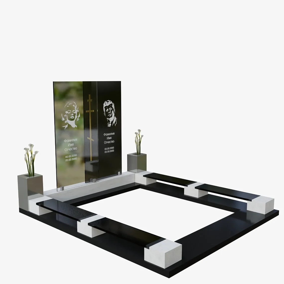 Памятник из стекла "Двойной стекло+гранит" 2 